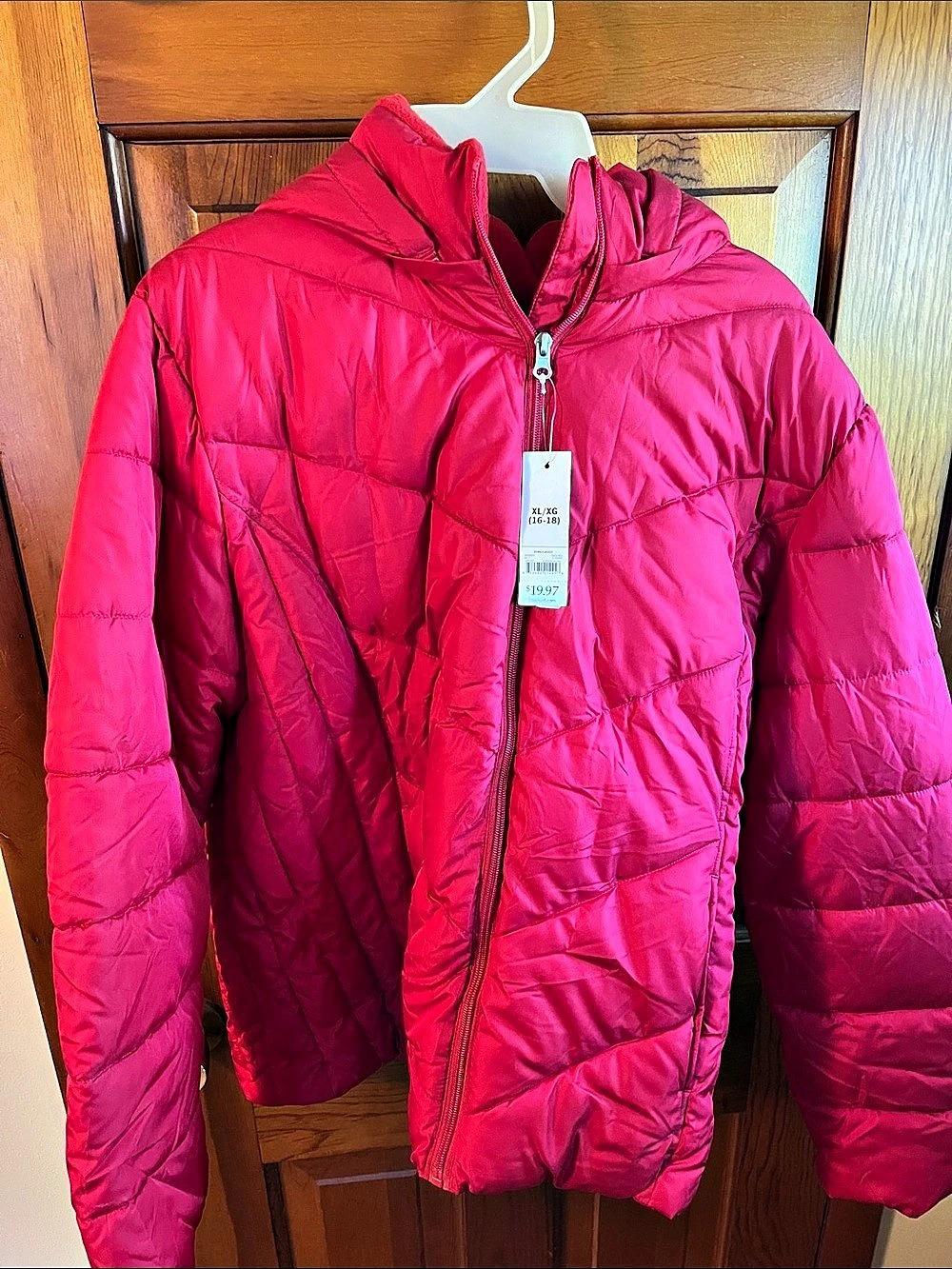 Jones New York Hooded Puffer Jacket in Pink Size XL NWT